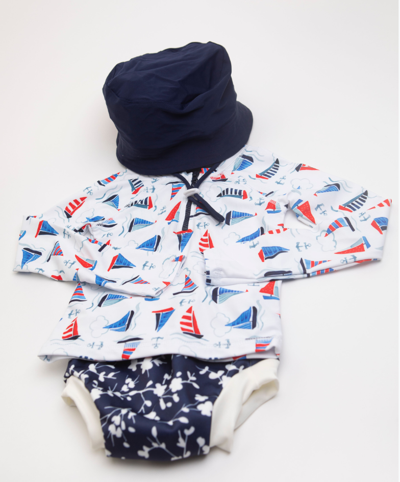 Baby bathing suit with hat sales